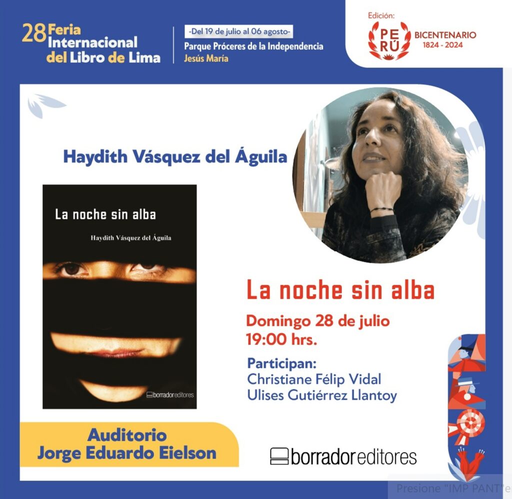 Haydith Vásquez del Águila presenta nueva novela 1 Flyer novela La noche sin alba